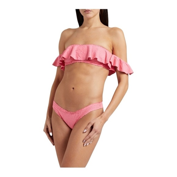 Vix Natalie Off-The-Shoulder Ruffled Laser-Cut Bikini in Bubblegum NWT - Picture 1 of 6